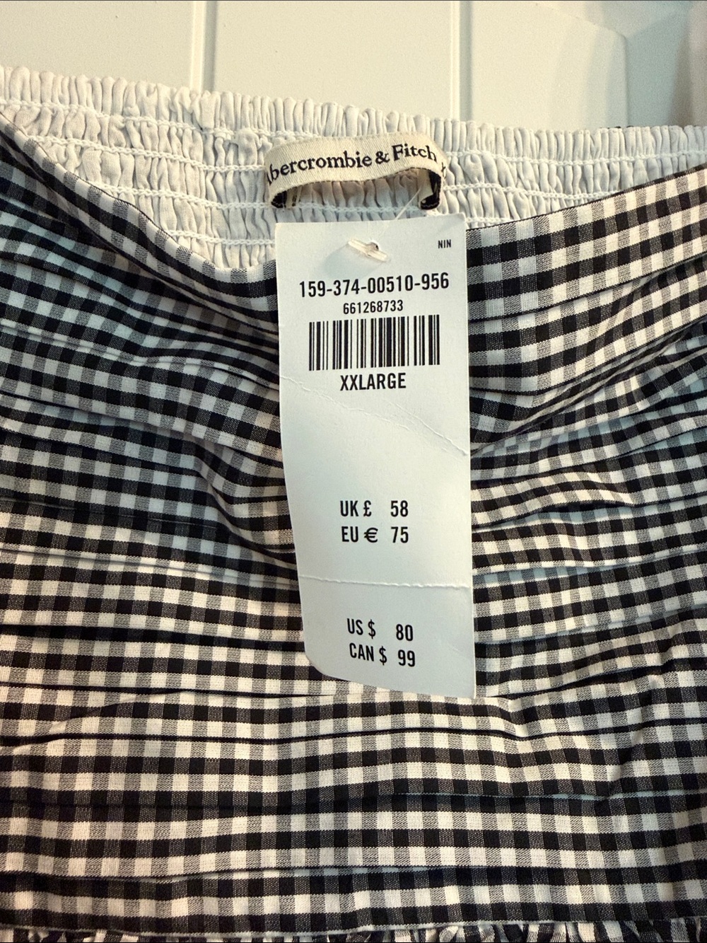 Abercrombie & Fitch Black & White Gingham Puffed Sleeve Mini Dress NWT, Sz XXL - Picture 3 of 5